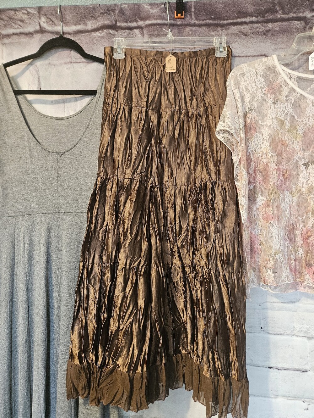 Eyeshadow Brown Crinkled Midi Skirt - Women's Casual Boho Style